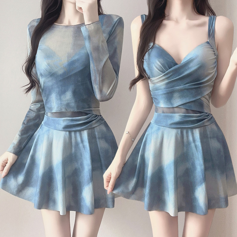 Women's Swimsuit 2026 New Style One-Piece Skirt Style High-End Tie-Dye Long-Sleeve Cover-Up Two-Piece Set, Conservative and Tummy-Covering Women's Swimsuit 2026 New Style One-Piece Skirt Style High-End Tie-Dye Long-Sleeve Cover-Up Two-Piece Set, Conservative and Tummy-Covering