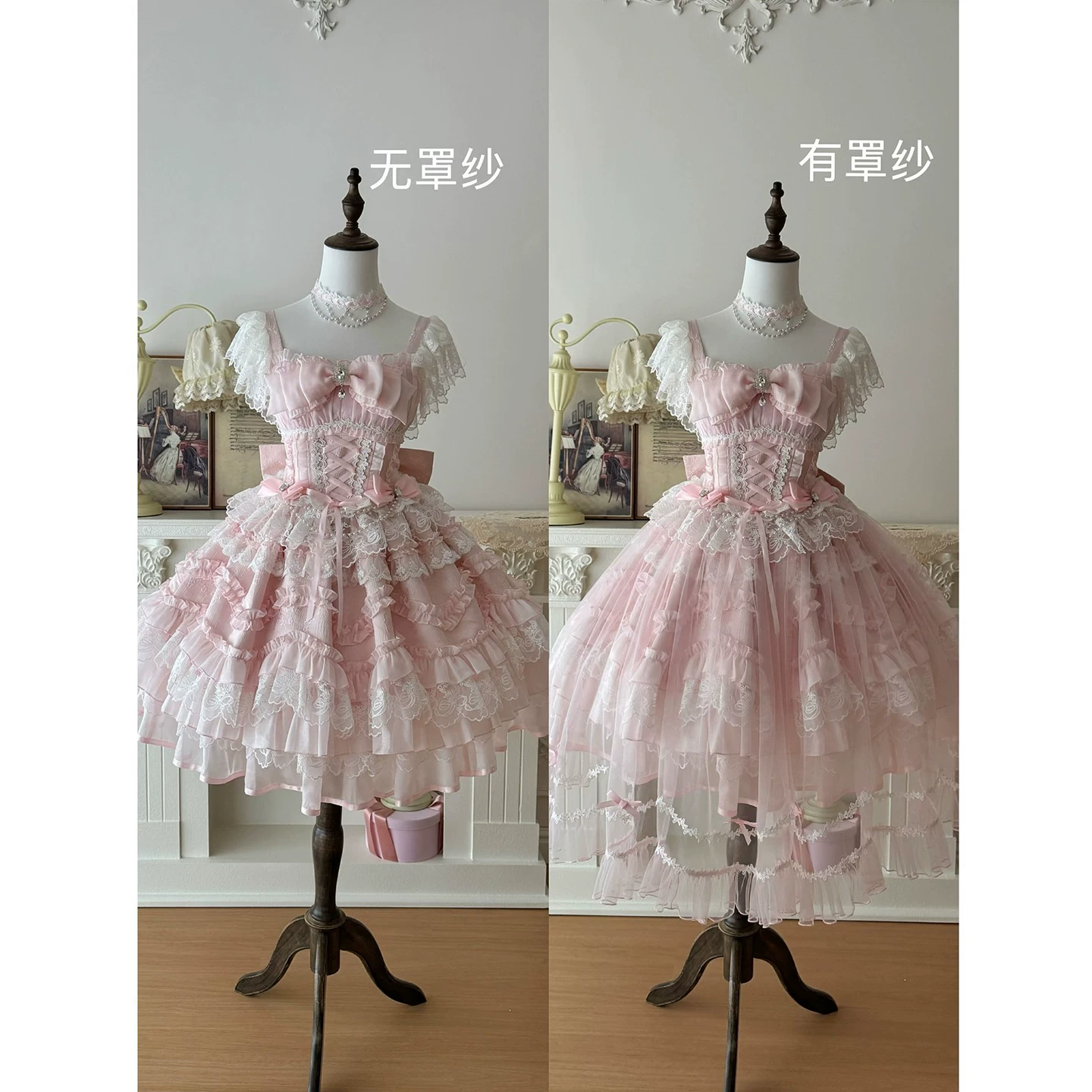 Универсальная вуаль Lolita, несколько способов ношения, дизайн с горошками из сетки, кружевная стягивающая юбка, длинная юбка