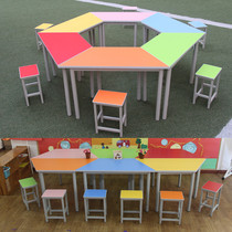 Trapezoidal splicing conference table student training Art desks and chairs combination color hexagonal office leisure negotiation table