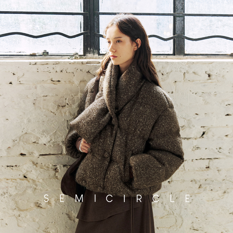 Snowflake Texture Coarse Knit Fabric Semicircle [Sports] 2025 Autumn/Winter Loose-Fitting One-Piece Hooded down Jacket