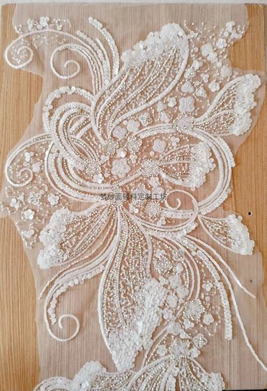 美人鱼尾花贴 瓷白片粉红蓝色香槟大贝壳 珠子亮片鱼尾裙婚纱蕾丝