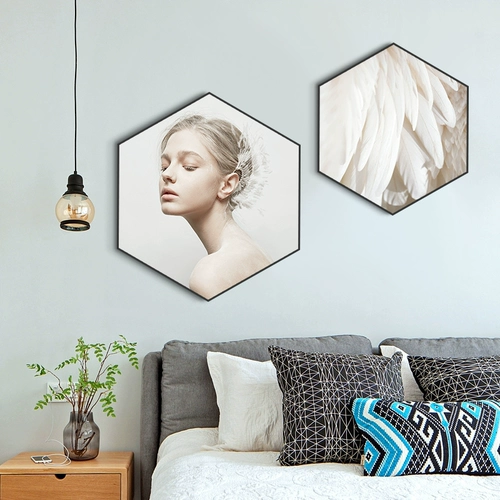 Шестиугольная спальня декоративная живопись кровати живопись скандинавской гостиной фон стена висящая живопись красавица -шляпа Магазин одежды на стенах картина