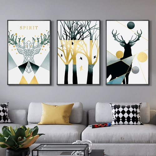 Северная гостиная декоративная живопись современная минималистская лось тройная живопись Легкая роскошная висящая живопись диван фоновая картина стены абстрактная роспись