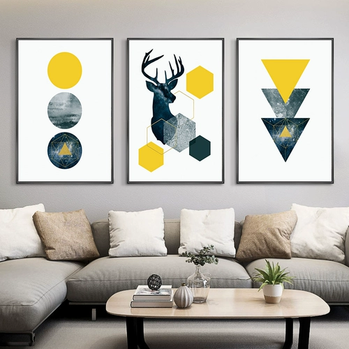 Северная гостиная декоративная живопись современная минималистская лось тройная живопись Легкая роскошная висящая живопись диван фоновая картина стены абстрактная роспись