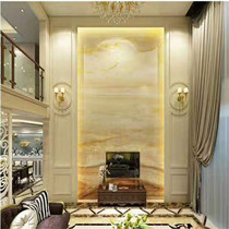 Customized ceramic tile TV background wall light luxury European style living room marble luxury villa duplex Roman columns