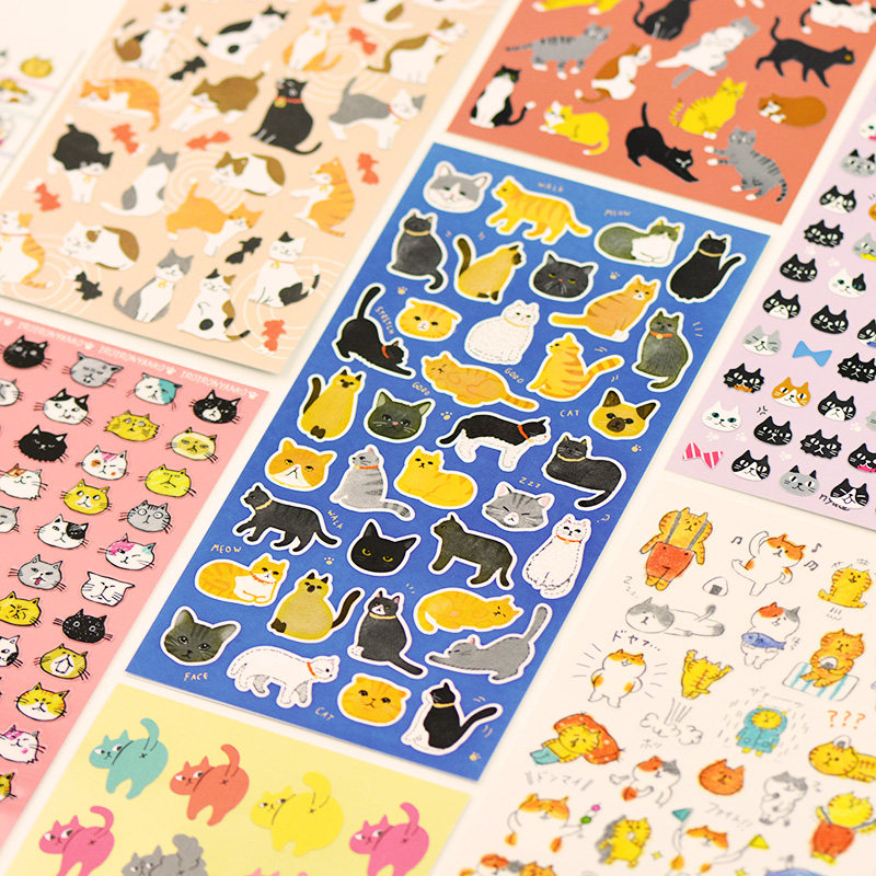 Cat Stickers Expression Day Series Hands Account Bill MATERIAL CHILDREN CARTOON KOREA INS LITTLE CUTE DECORATION APPLIQUISE