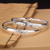 Foot silver 999 retro bright face 100 lap personality Longfeng engraving opening female pair Everest word bracelet send mother