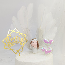 Feather wings cake baking decoration White angel girl Fairy pearl love party decoration plug-in lighting
