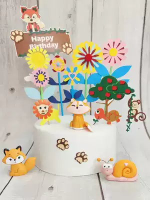 Cake baking decoration soft pottery resin little tiger lion baby birthday forest animal party plug-in