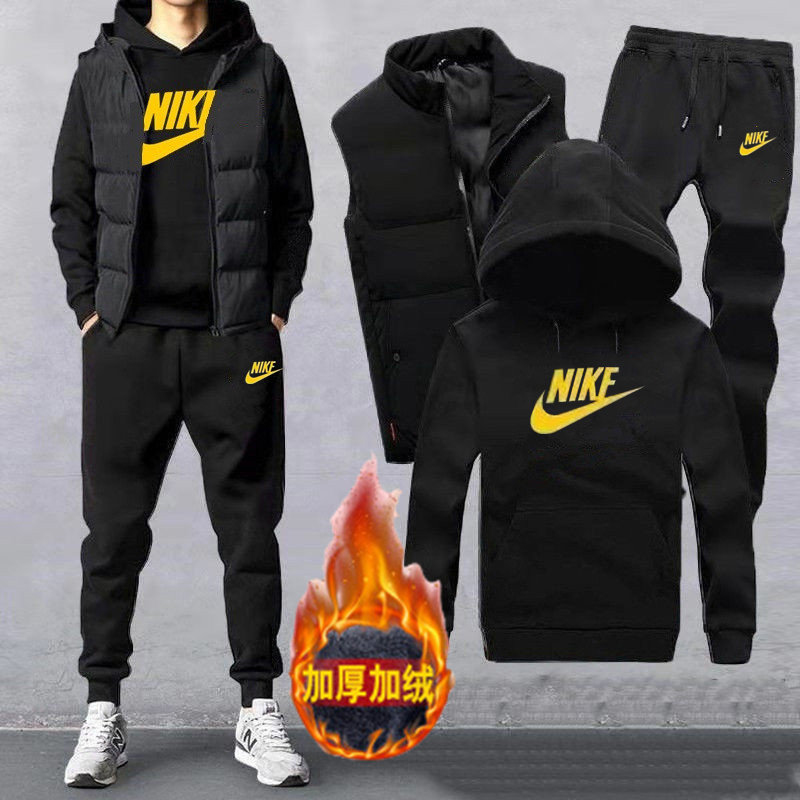 Спортивный костюм Nike sports из хлопка, мужской зимний свитер с капюшоном, повседневный плюс бархатный утепленный жилет-тройка для мужчин