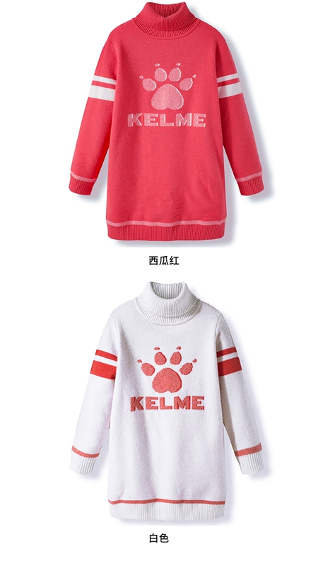 KELME KIDS Áo len bé gái Kelme áo len chui đầu vào mùa xuân mới áo len cổ cao kiểu phương Tây dài trung bình - Áo len thể thao / dòng may