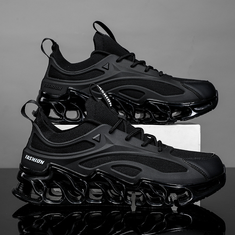 Knife Blade Men's Shoes Autumn Sports Student Ultra-Light Shock-Absorbing Height-Increasing Mesh Sports Running Shoes Black Dad Casual Trendy Shoes