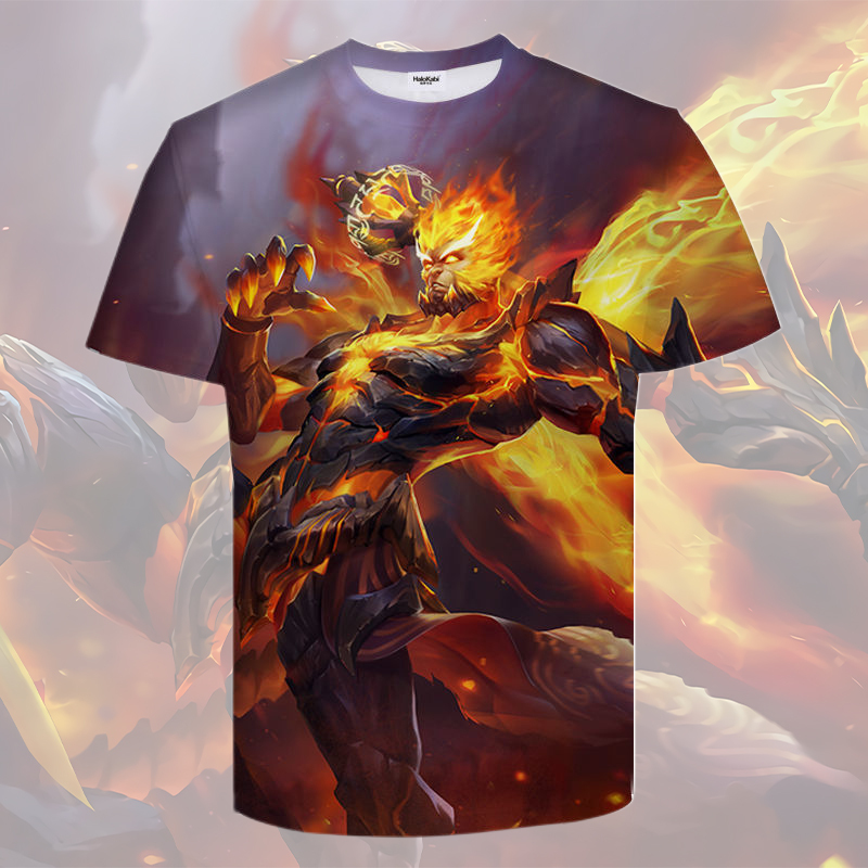 Honor of Kings Sun Wukong Hellfire Outfit 3D Printed Unisex Short Sleeve T-Shirt Spring/Summer Youth Children's Top