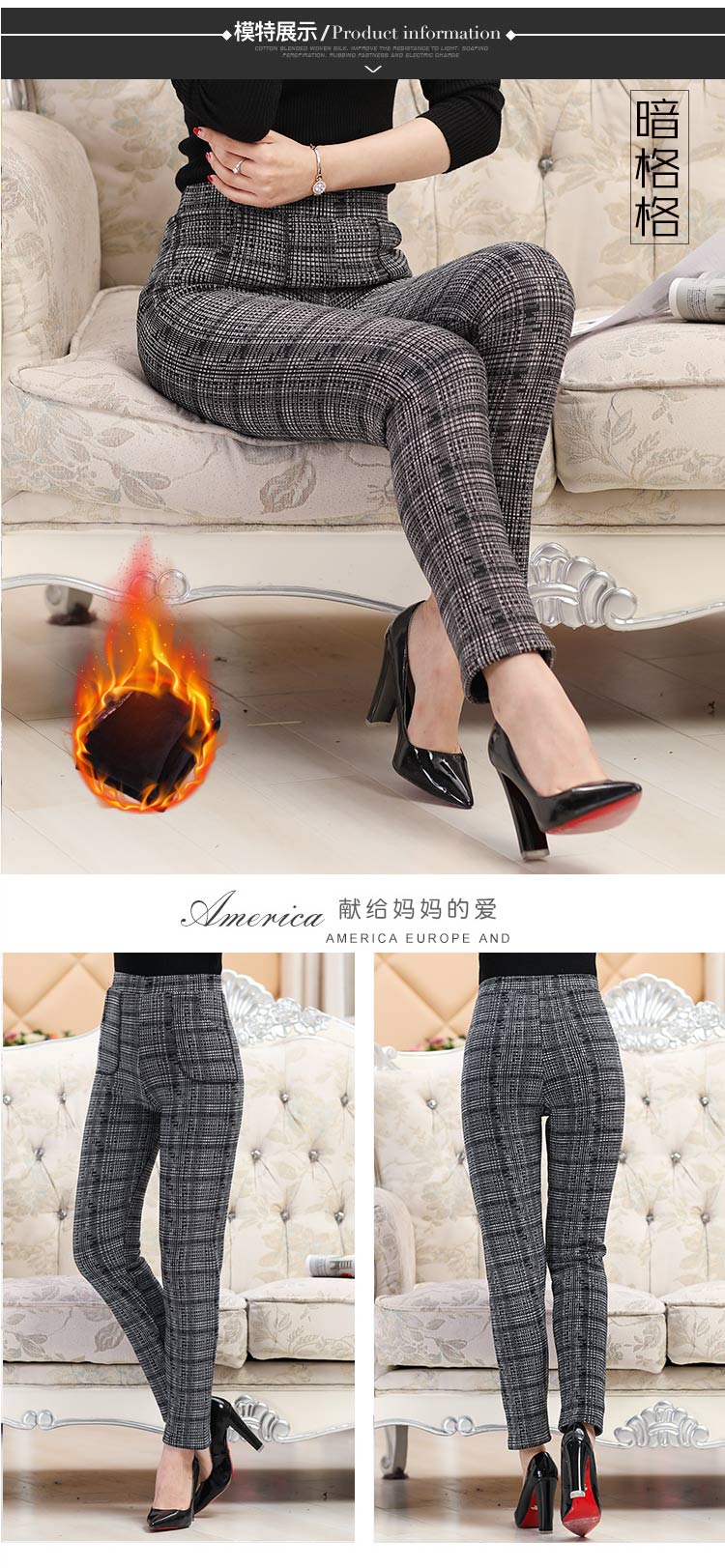 Mặc mùa thu đông cộng với quần legging nhung dày cho mẹ trung niên quần size lớn quần cạp cao quần hoa mùa thu quần nữ quần tây nữ lưng cao