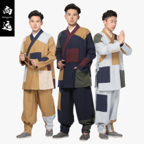 Shangyuan Spring Summer Hemp Lilys Chinese Wind Patch Closewear Chinese Costume Suits of Tang Costume Retro Cloth Splicing Hanfu Suits