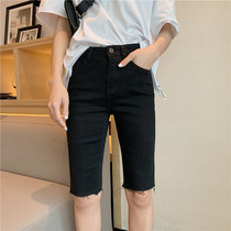  Black jeans womens five-point straight pants thin 2021 summer Korean new slim shorts womens high waist