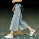 2022 Summer Thin Section High Waist Loose Wide Leg Pants Women's Ripped Holes Old Light Blue Jeans Retro Casual Cropped Pants