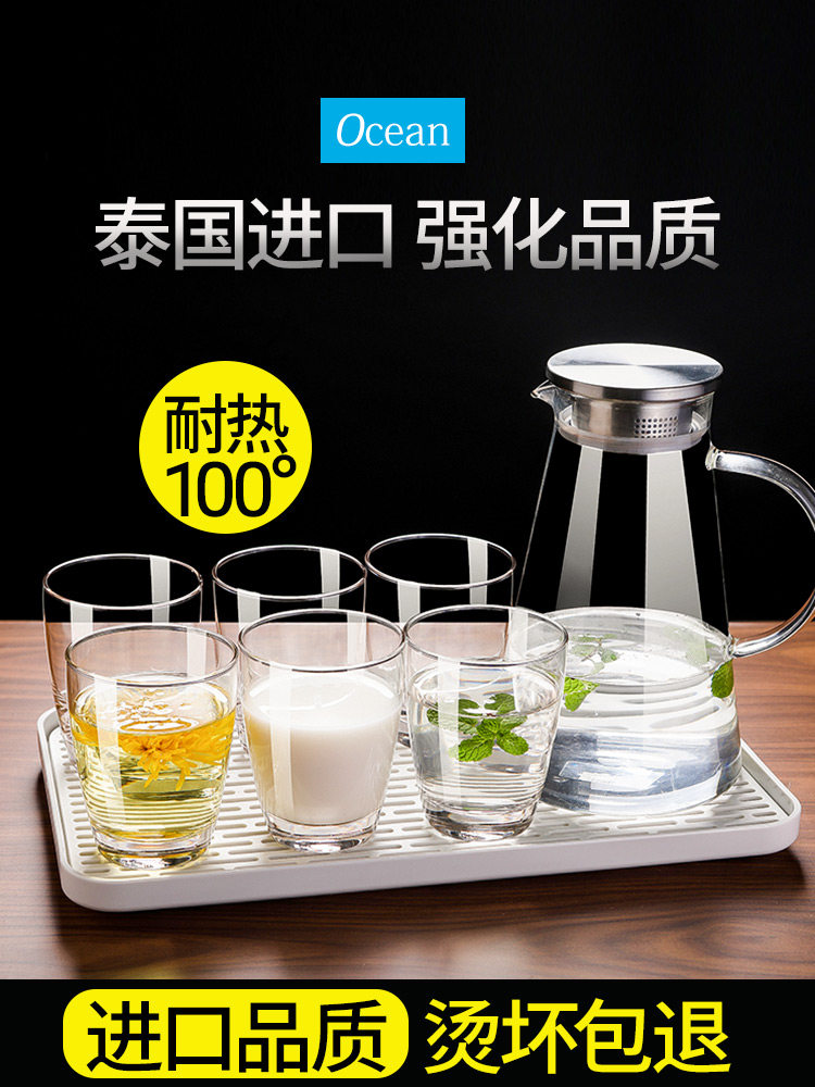 Thailand imported household glass set Heat-resistant lidless tea cup Milk cup Transparent drinking cup 6pcs