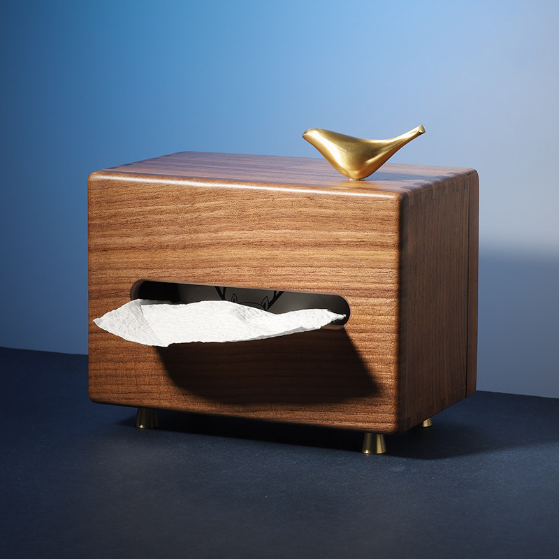 Black Walnuts Solid Wood Paper Towel Box Light Lavish High-end Chinese Toilet Paper Box Side Pumping Toilet Paper Pumping Box Creative Living Room Pendulum