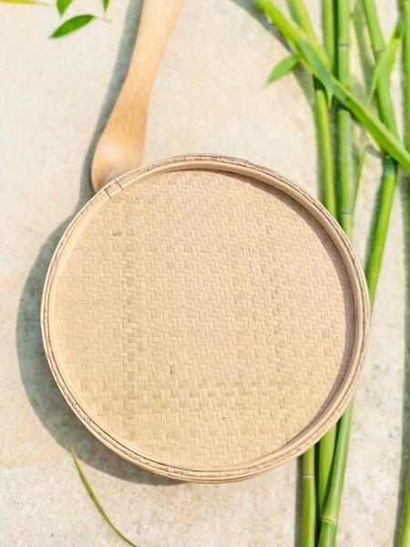 Dustpan Cooking Guangdong Breakfast Bamboo Dustpan Steamed Vermicelli Rolls Bamboo Nest Bamboo Sieve round Nest Basket Bamboo Cover Bamboo Green Peak Bamboo Artwork