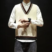 Mùa thu và mùa đông không tay dệt kim sợi len cổ chữ V áo len thanh niên Anh vest nam sinh viên phiên bản Hàn Quốc của áo vest cắt vai