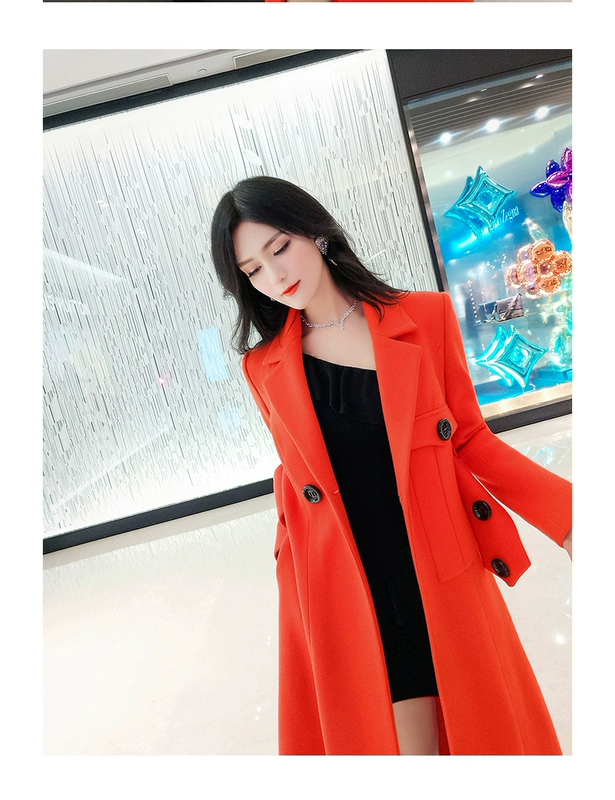 Quần áo mùa thu đông mới phiên bản Hàn Quốc thời trang đi lại màu đỏ thường niên họp mặt cô dâu bánh mì nướng áo khoác len nữ - Accentuated eo áo