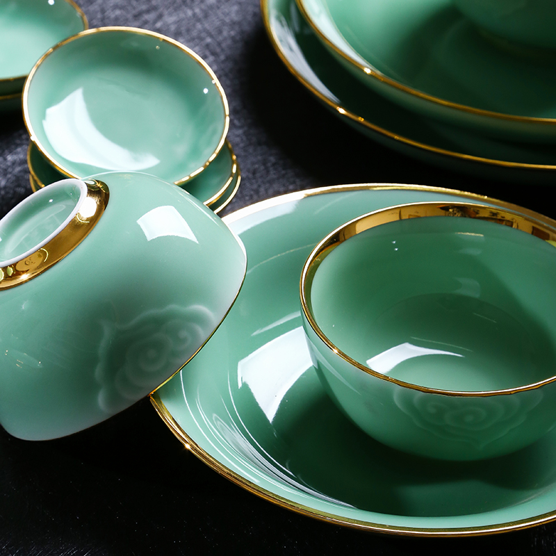 Red xin longquan celadon dishes carved up phnom penh high - end web celebrity hand - made use of jingdezhen ceramics tableware suit