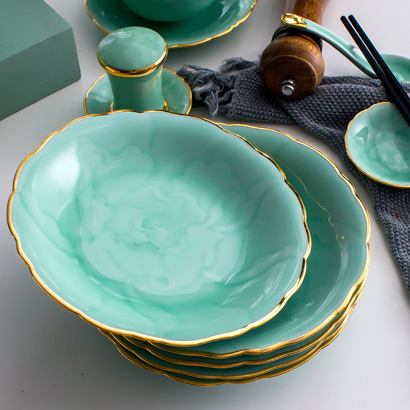 Hand - made celadon dishes Chinese style up phnom penh high - grade celadon dishes of jingdezhen ceramics tableware suit