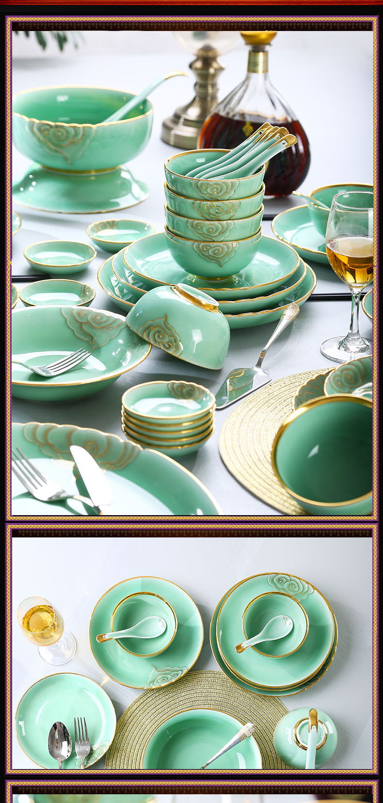 Hand - made celadon dishes Chinese style up phnom penh high - end dishes of jingdezhen ceramic celadon carved tableware tableware suit