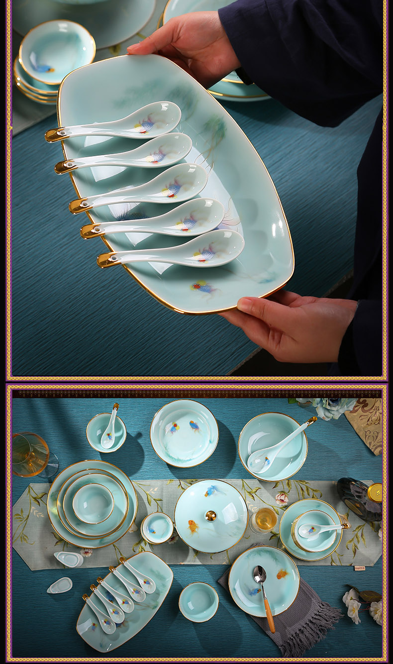 Xin red coloured drawing or pattern celadon dishes north European style up phnom penh high - grade dishes web celebrity jingdezhen ceramics tableware suit