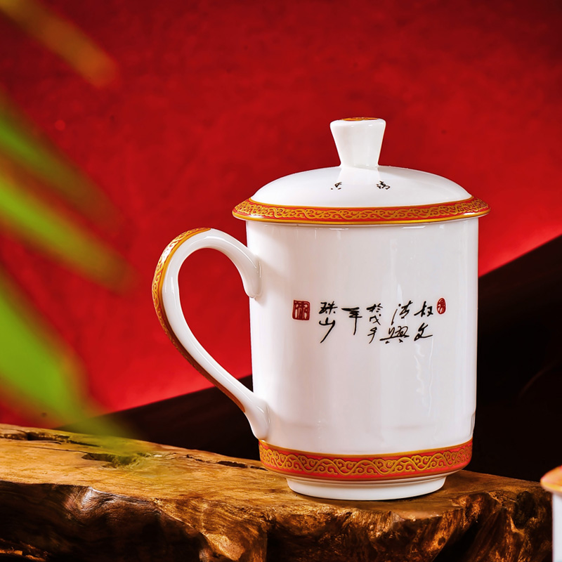 Red xin jingdezhen gifts large office with cover ceramic cups cup for cup with a gift box packaging