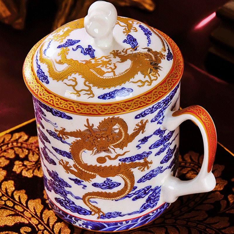 Red xin gift of jingdezhen ceramic office principal dragon tea cups with cover cup cup