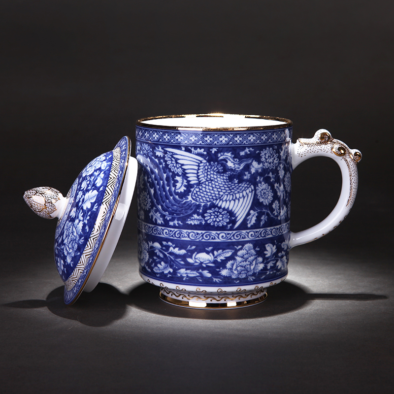 Jingdezhen blue and white painting landscape under the glaze hand - made office cup cup and cup ceramic masters cup