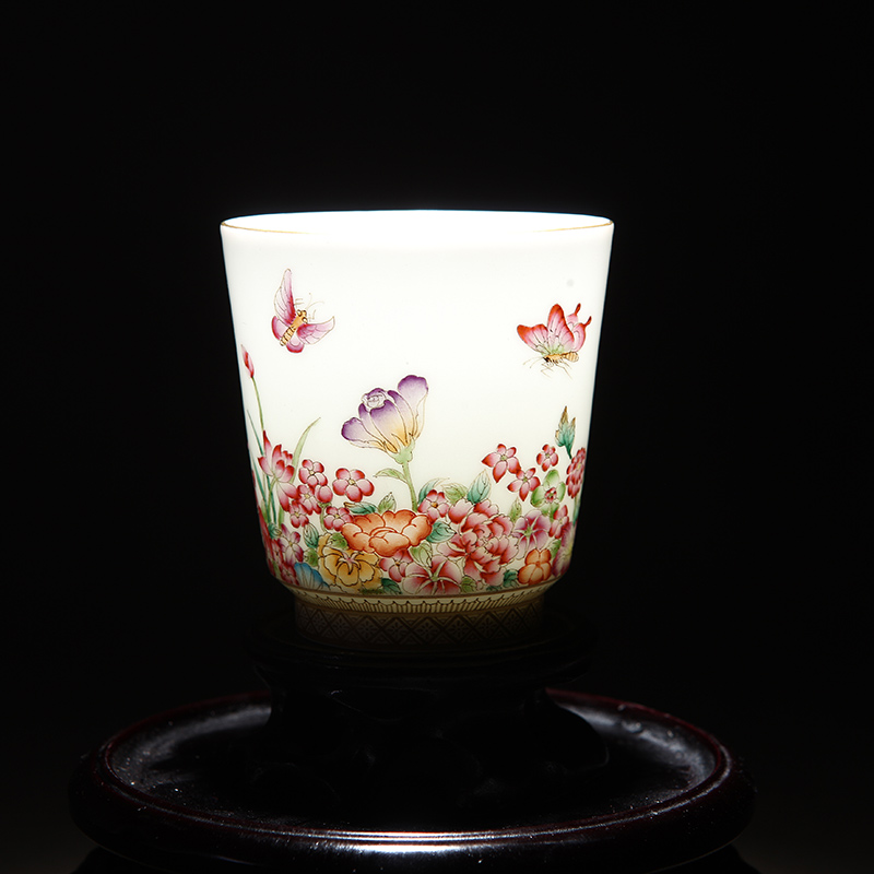 Jingdezhen ceramic kung fu teacups hand - made pastel flower disc noggin manual sample tea cup cup single cup Chinese individuals