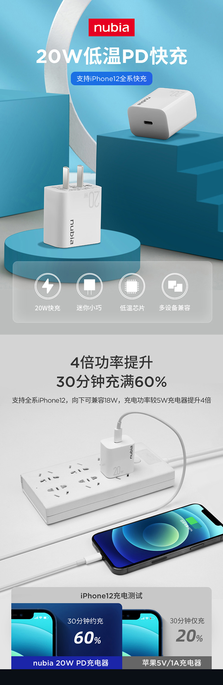 20W PD快充，支持iPhone13-8系列：努比亚 PD充电器 typec接口 29元包邮 值值值-买手聚集的地方