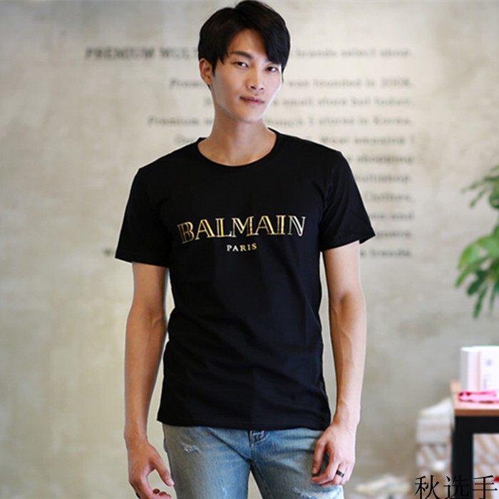2019 Spring and Summer Loose Cotton Lettered Short-Sleeved Balmain T-Shirt for Men, Couple Style