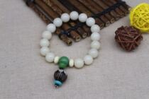 White Bodhi Root Buddha Bead Bracelet 10mm Single circle with Lotus pendant