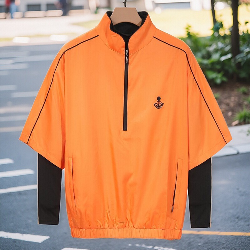 Spring and Autumn Golf Semi-Long-Sleeved Raincoat Men's Red Orange Navy Blue Sandwich Windbreaker Anti-Storm Rain Special Sports Top