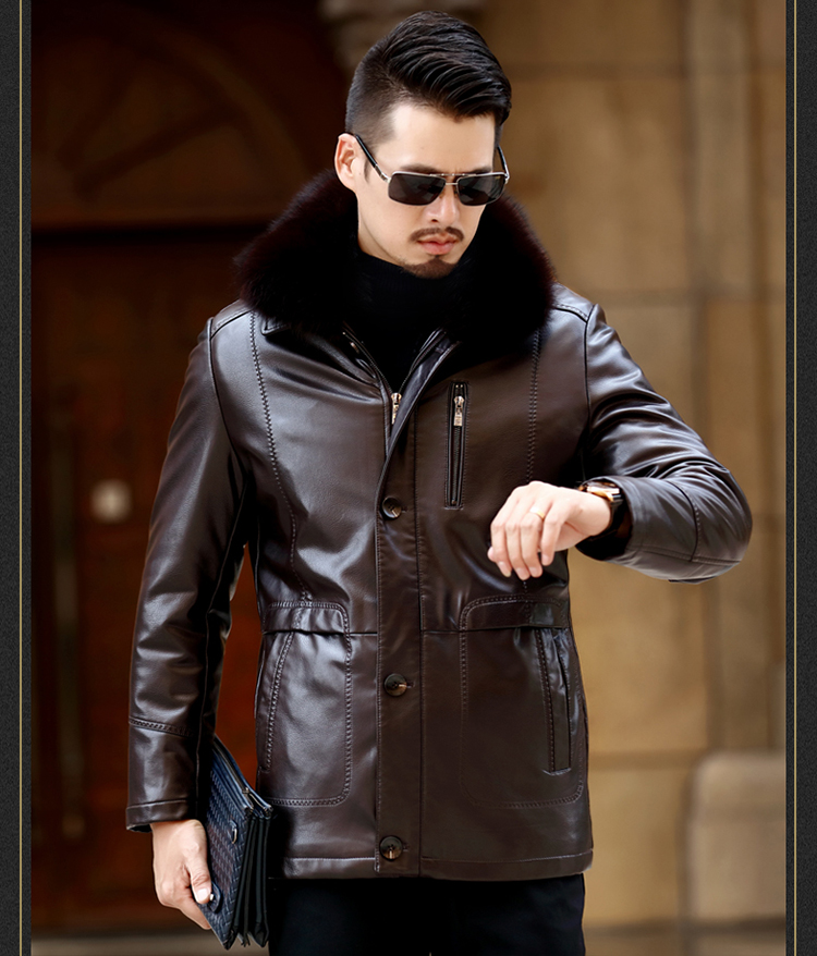 Haining dài fox fur collar fur một người đàn ông da của kinh doanh slim coat cha fur coat