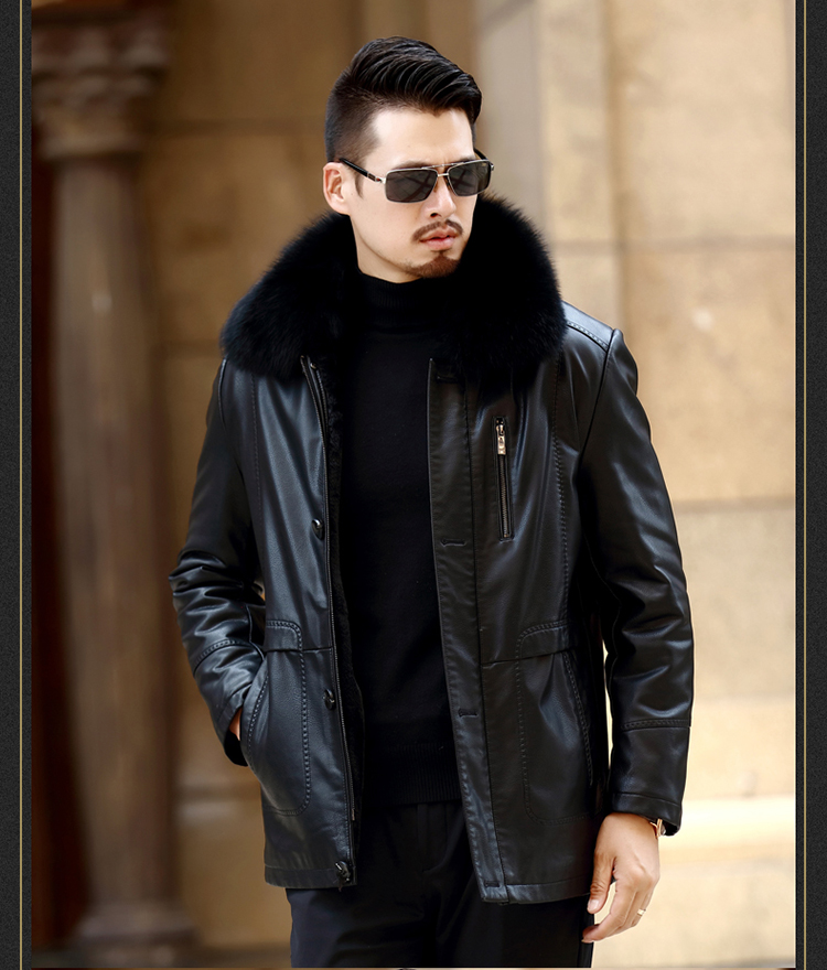 Haining dài fox fur collar fur một người đàn ông da của kinh doanh slim coat cha fur coat