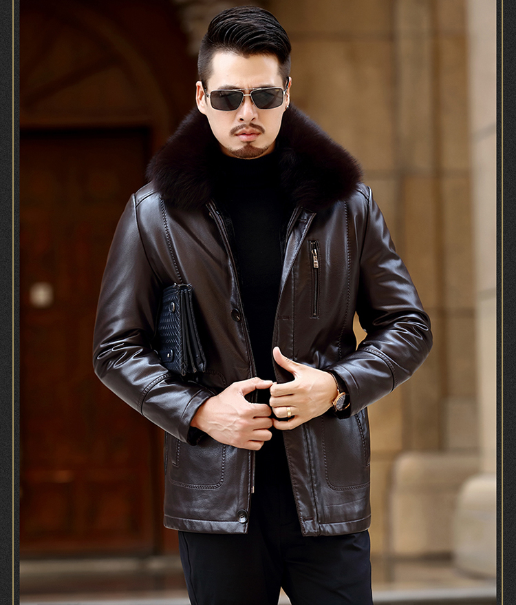 Haining dài fox fur collar fur một người đàn ông da của kinh doanh slim coat cha fur coat