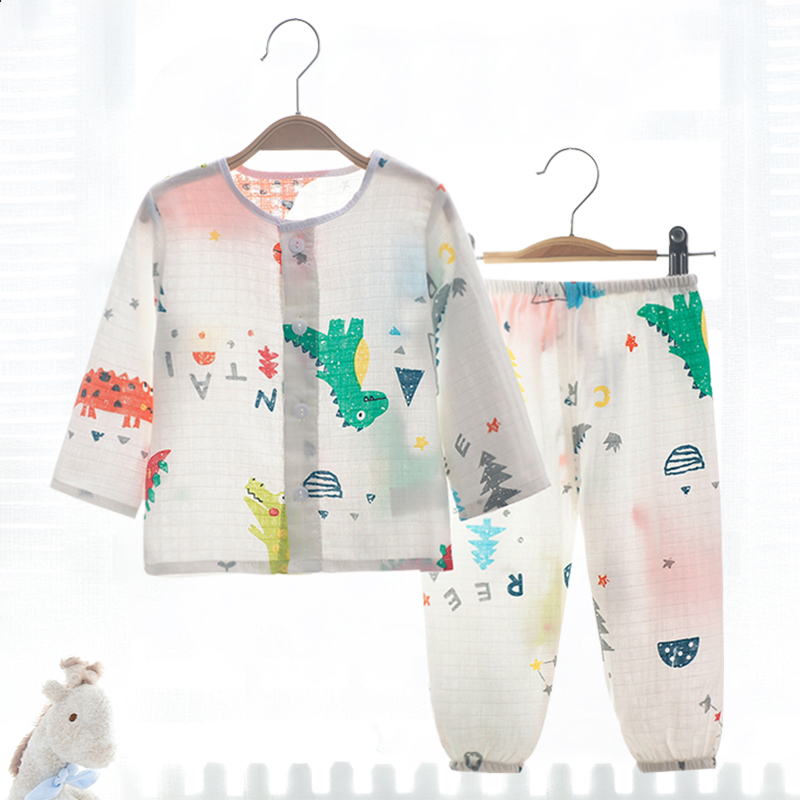 Boy Sleepwear Thin Section Summer Spring Autumn Pure Cotton Boy Girl Child Air Conditioning Suit Home Clothing Gauze Pyjamas children
