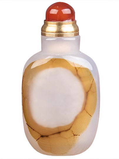 天然玛瑙玉石鼻烟壶 薄膛 纯手工手把件 装鼻烟粉 容量 3-5 克