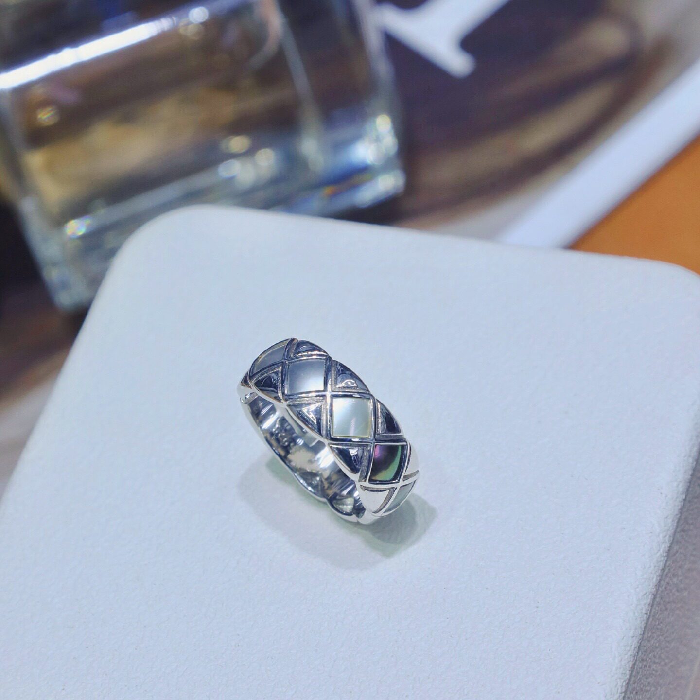 925 sterling silver inlaid sea pearl slice ring