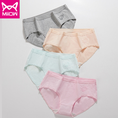 Трусы miiow/猫人纯棉内裤女中腰三角短裤头女士高腰收腹棉内裤女