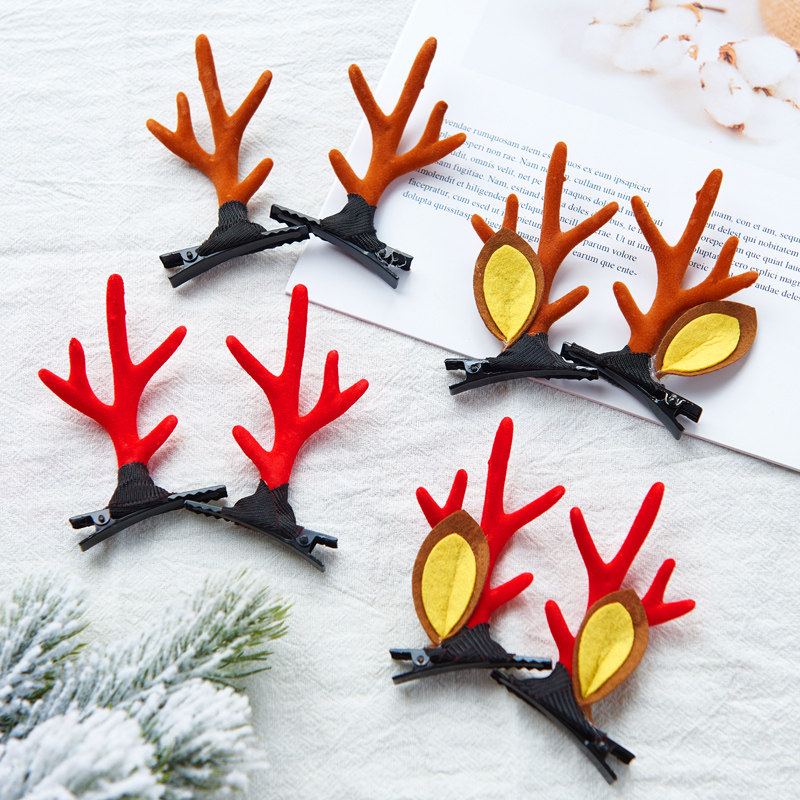 Emulation Deer Antlers Flowers Cherry Berries Hair Clip Sen photo Write a real hair decoration Children's Christmas Accessories dress up
