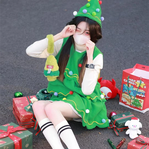 Рождественский комплект для взрослых, платье, костюм, наряжаться, косплей