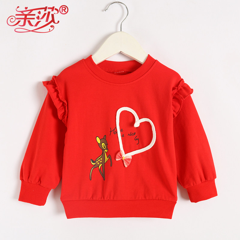 Spring new children's clothing girl thick T-shirt girl bao hit bottoms children's spring style round collared sweater long-sleeved top