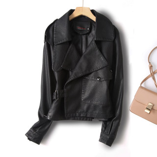 Jiang shuying's same genuine leather jacket for women's motorcycle