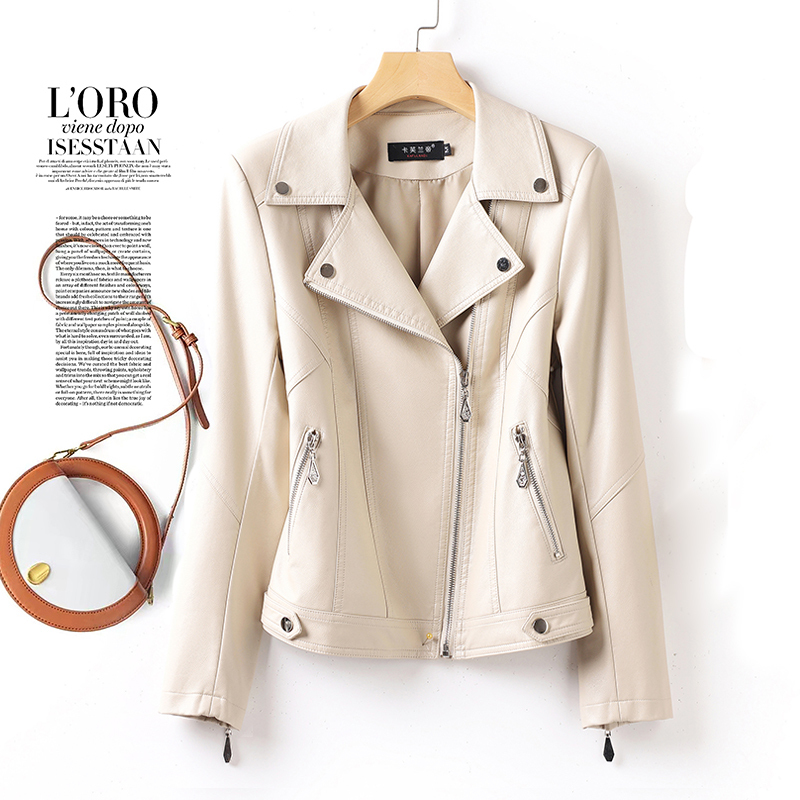 2026 Spring and Autumn Genuine Leather Jacket for Women, Haining Sheepskin Motorcycle Jacket, Slim Fit Short Fashionable Small Jacket with Turn-Down Collar